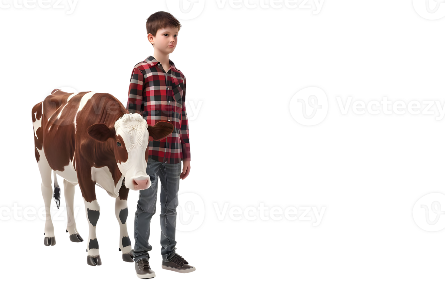 A boy walking with Cow isolated on transparent background png