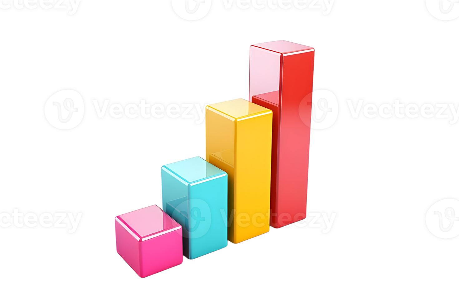 colorful 3D bar charts displaying various data isolated on a transparent background png