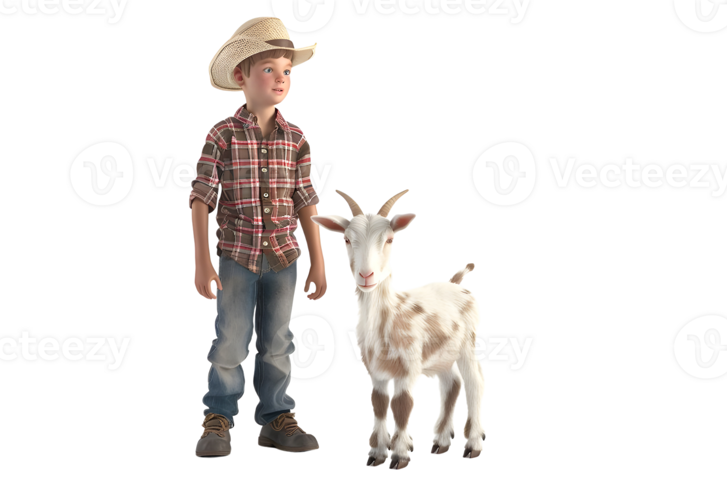 A boy walking with goat isolated on transparent background png
