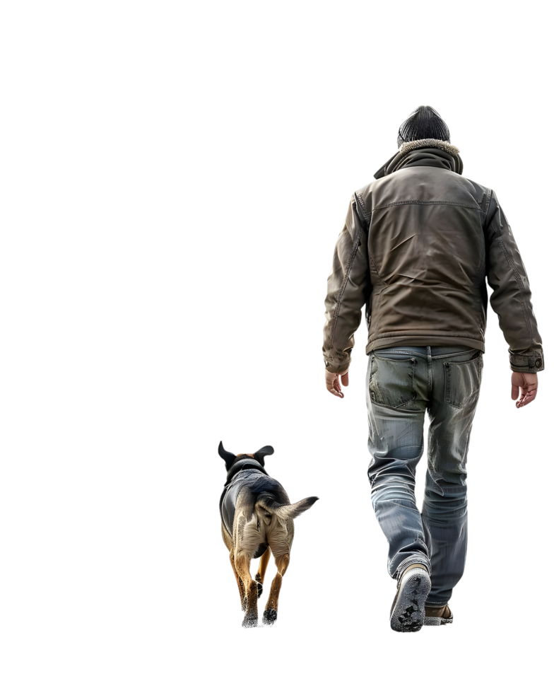 man walking with his pet dog isolated on transparent background png