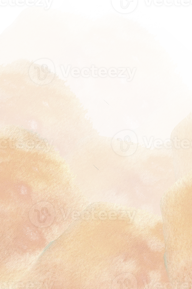 Watercolor peach fuzz abstract background template for greeting card, invitation, label, logo design. Orange splashes, soft clouds for paper design png