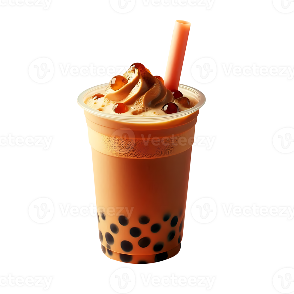 Coffee boba tea on a plastic glass with a straw on a transparent background png