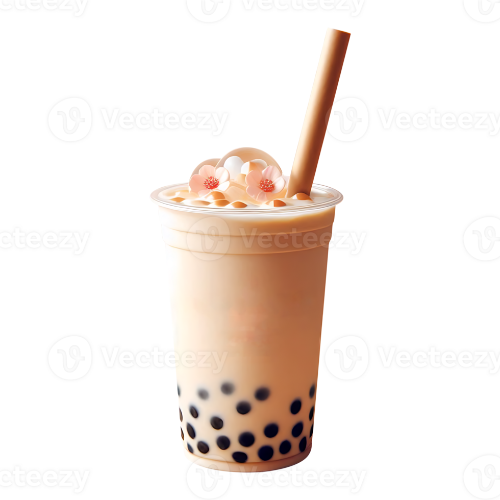 Hokkaido milk boba tea on a plastic glass with a straw on a transparent background png