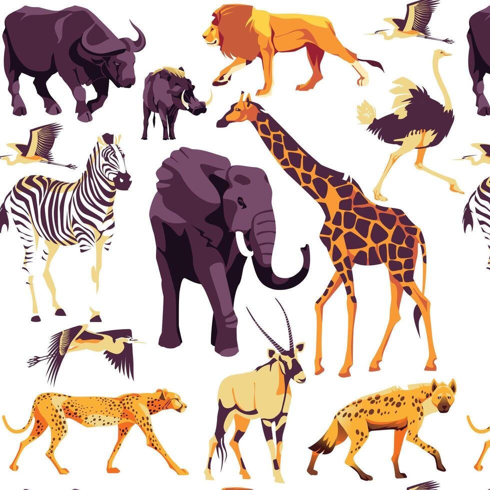 Pattern of wild African animals. White background. flat illustration. Zoo and tourism vector