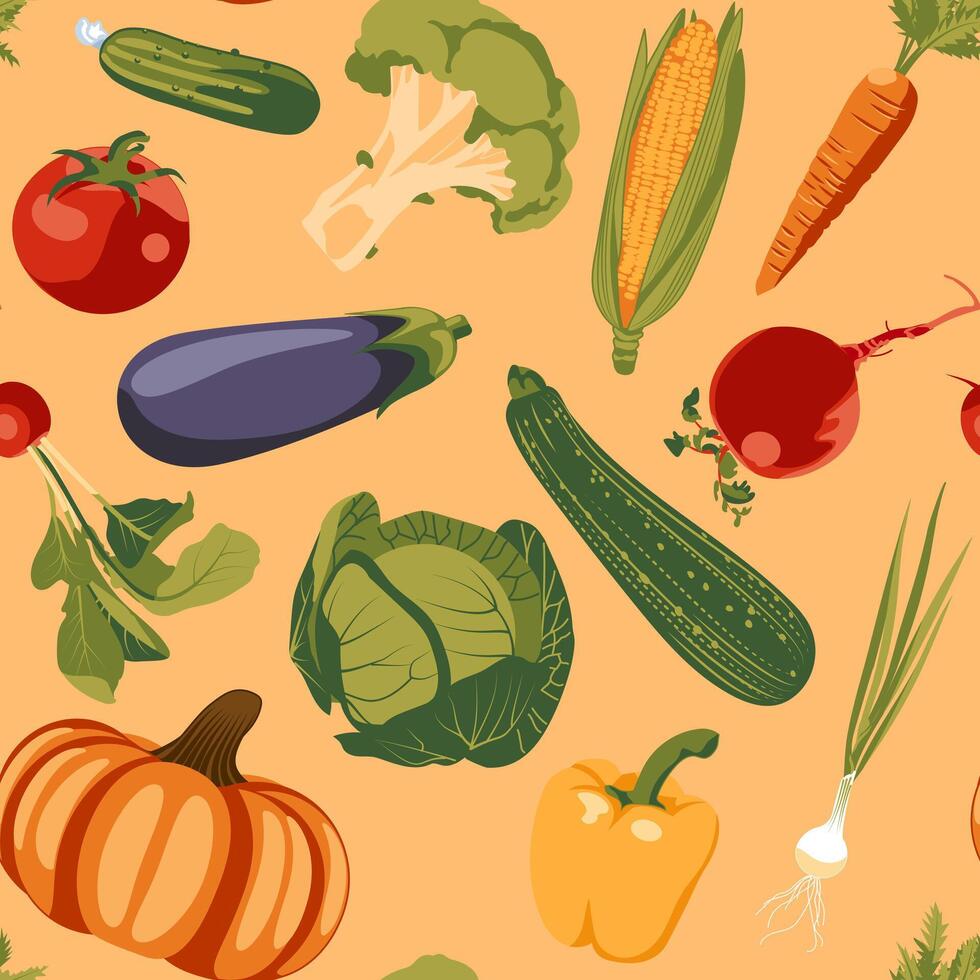 Vegetable pattern. flat illustration. Restaurant, menu, farm, grocery store. Vegan and healthy lifestyle. vector
