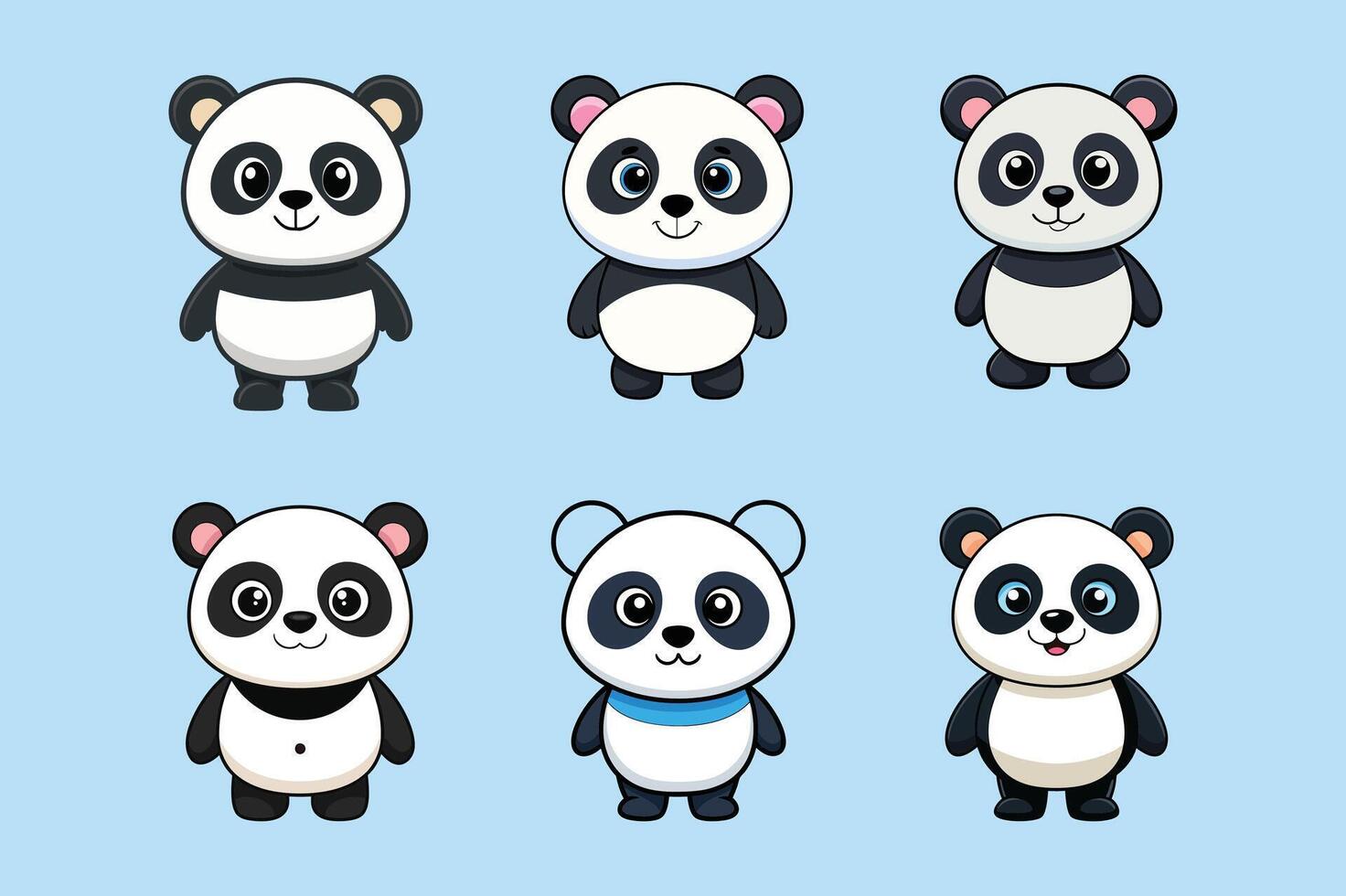 cute panda illustration isolated on colorful Set of cute big pandas in different poses. flat illustration design vector