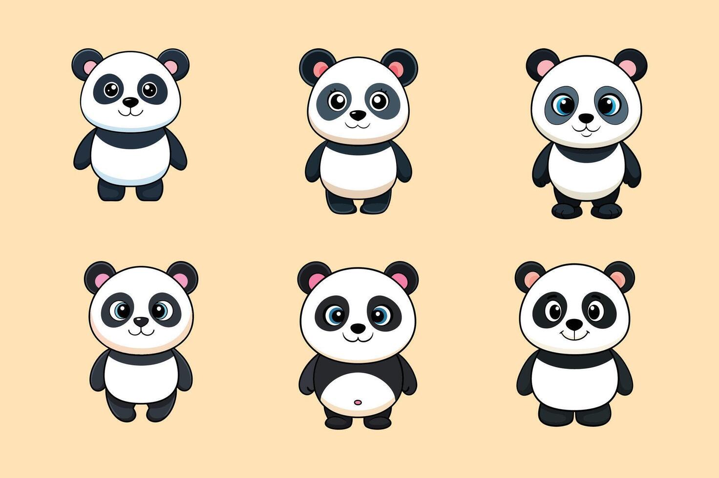 cute panda illustration isolated on colorful Set of cute big pandas in different poses. flat illustration design vector