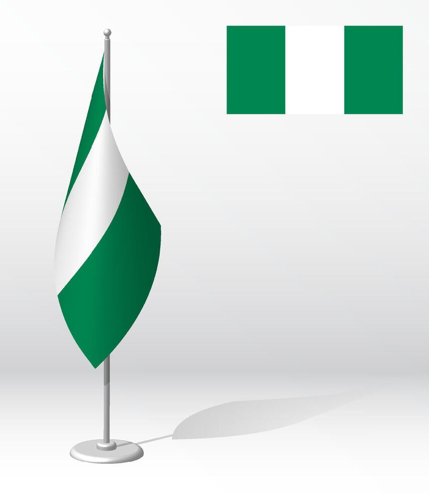 flag of NIGERIA on flagpole for registration of solemn event, meeting foreign guests. National independence day of NIGERIA. Realistic 3D on white vector