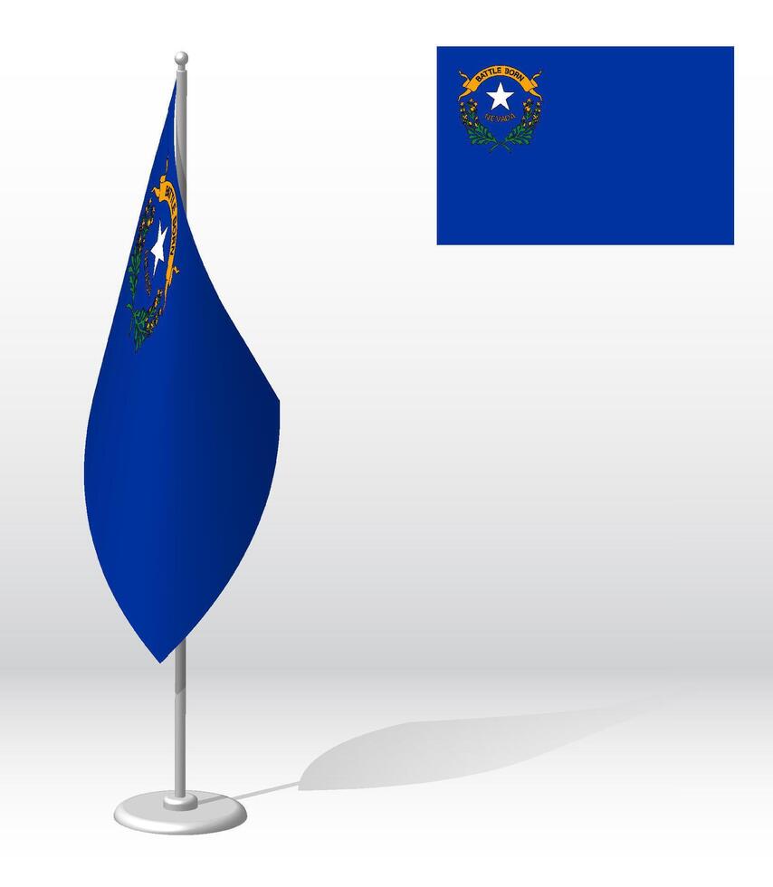 flag of american state of NEVADA on flagpole for registration of solemn event, meeting foreign guests. Day of state of NEVADA. Realistic 3D on white vector