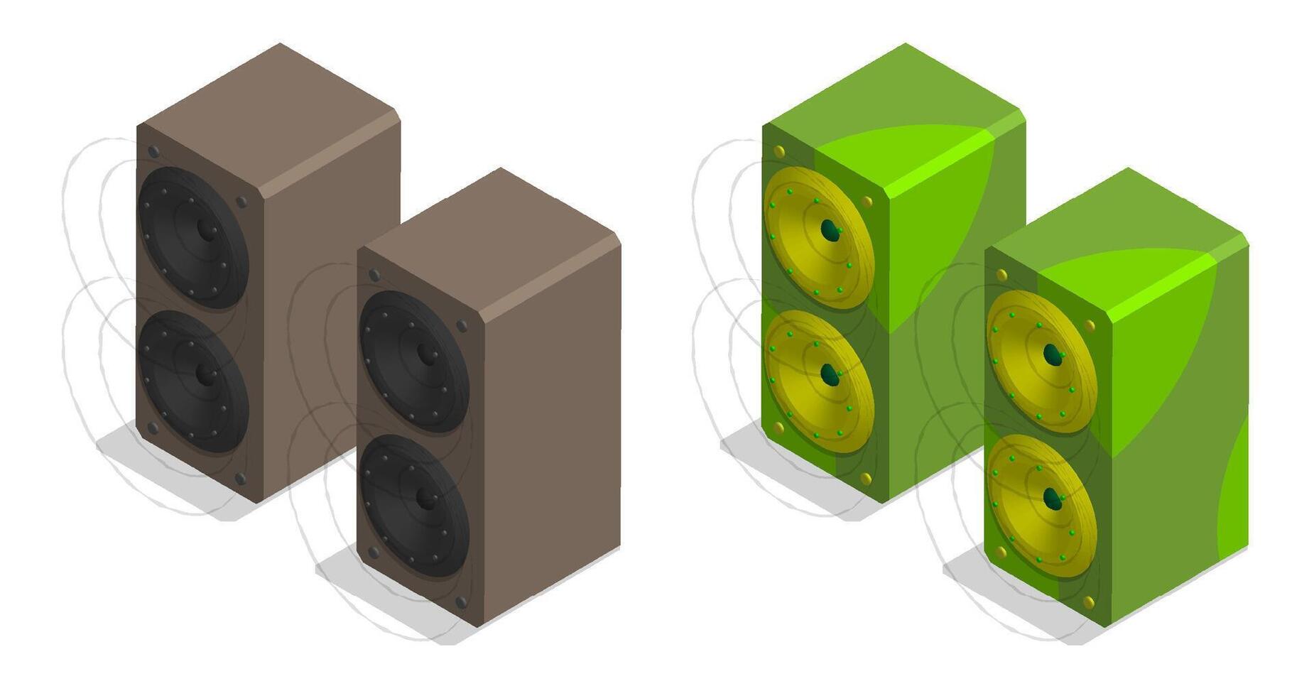 Isometric Musical speakers for playing music. Disco equipment. Realistic 3D isolated on white background vector