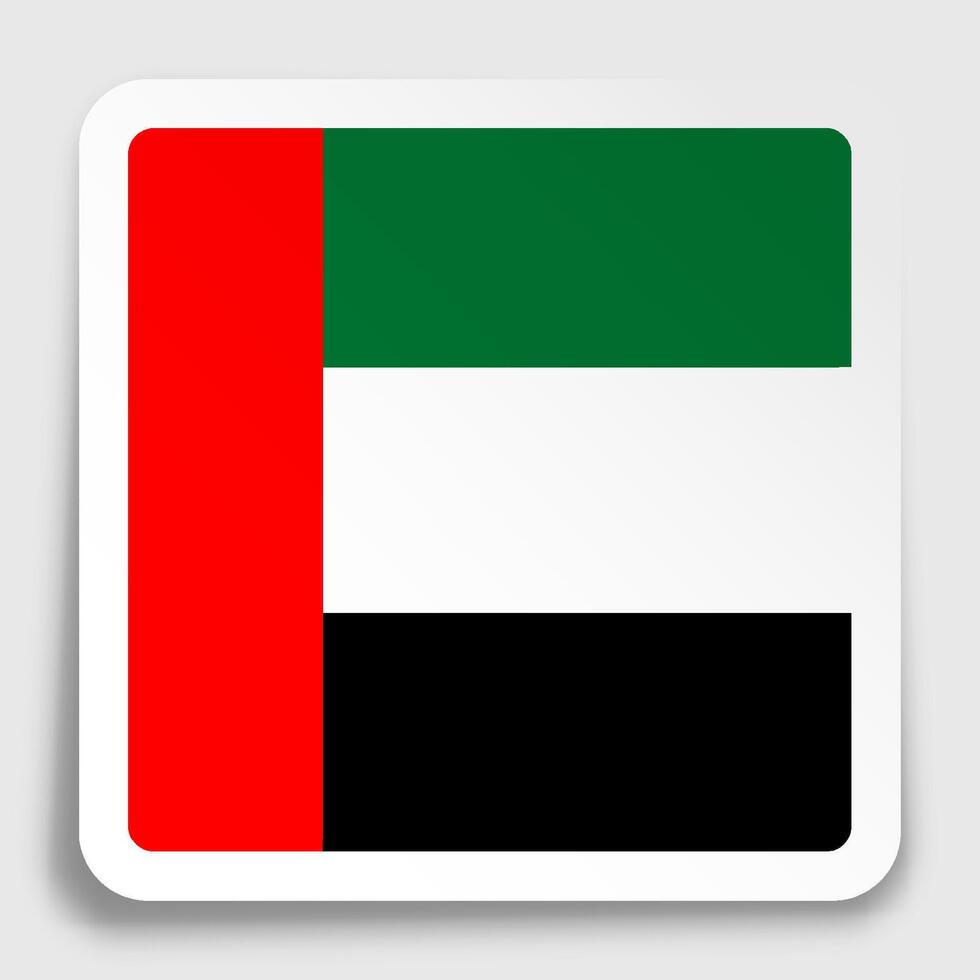 UNITED ARAB EMIRATES flag icon on paper square sticker with shadow. Button for mobile application or web. vector