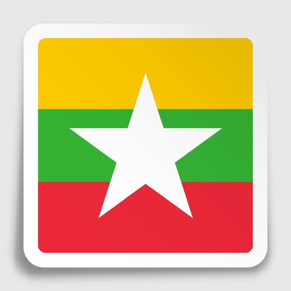 MYANMAR flag icon on paper square sticker with shadow. Button for mobile application or web. vector