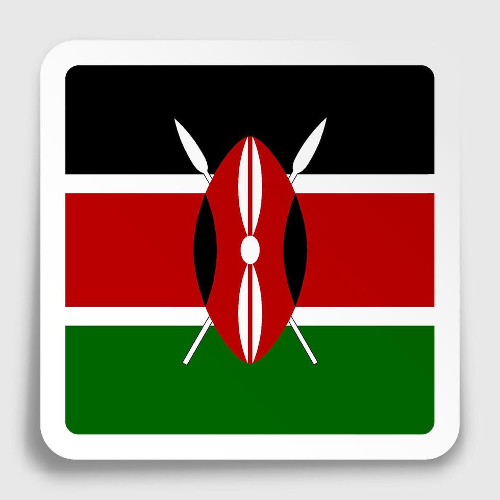 Kenya flag icon on paper square sticker with shadow. Button for mobile application or web. vector