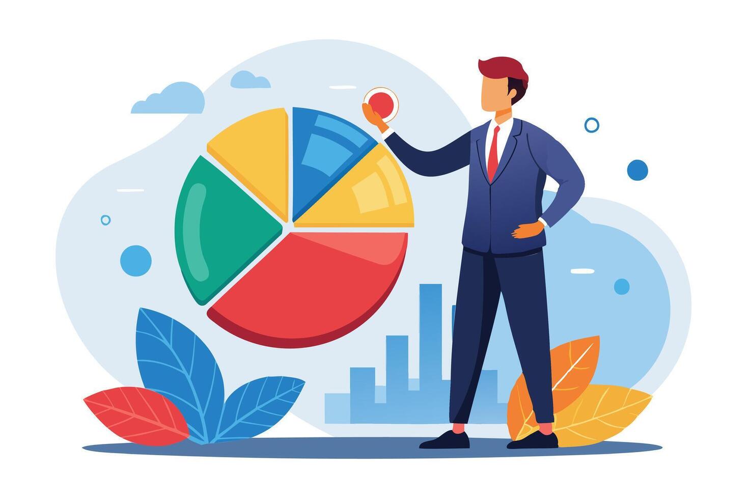 Businessman adjusting investment portfolio pie chart, diversifying financial plan for economic challenges vector