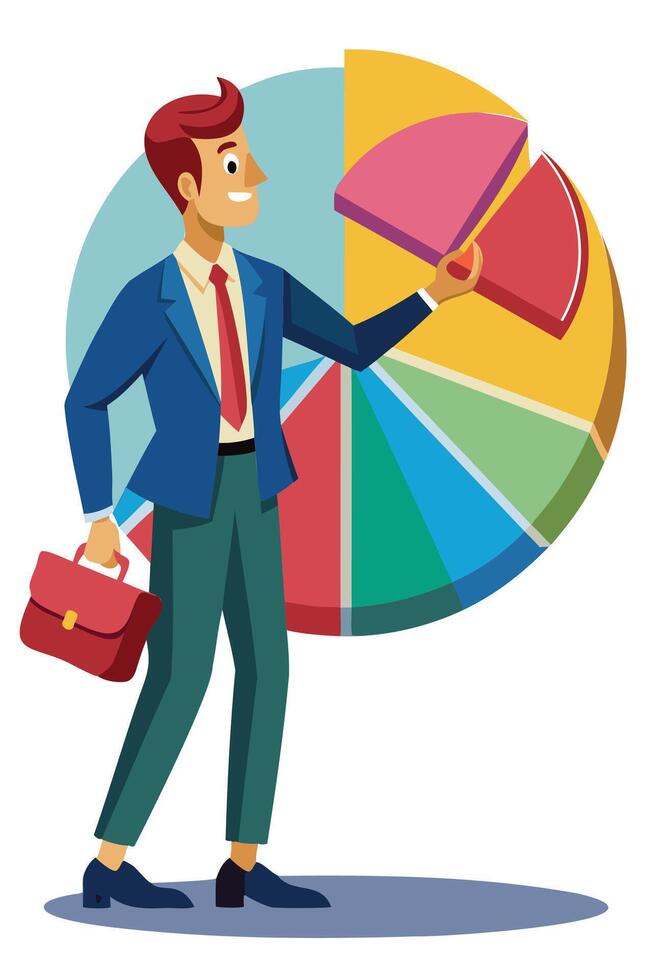 Businessman adjusting investment portfolio pie chart, diversifying financial plan for economic challenges vector