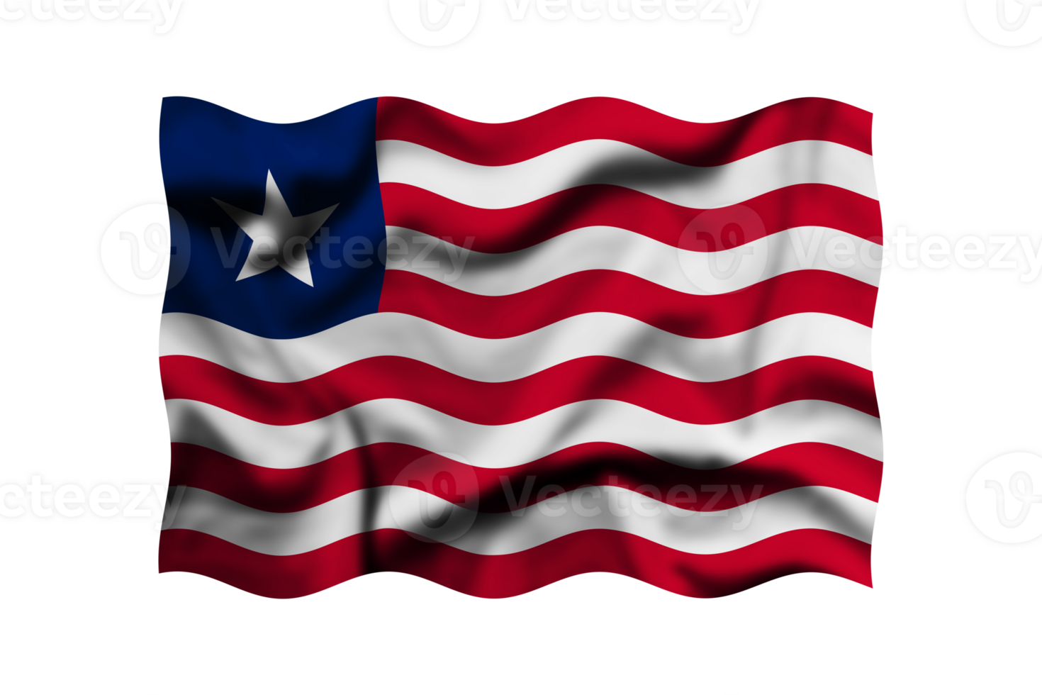 Waving the flag of Liberia on a transparent background. 3d rendering png