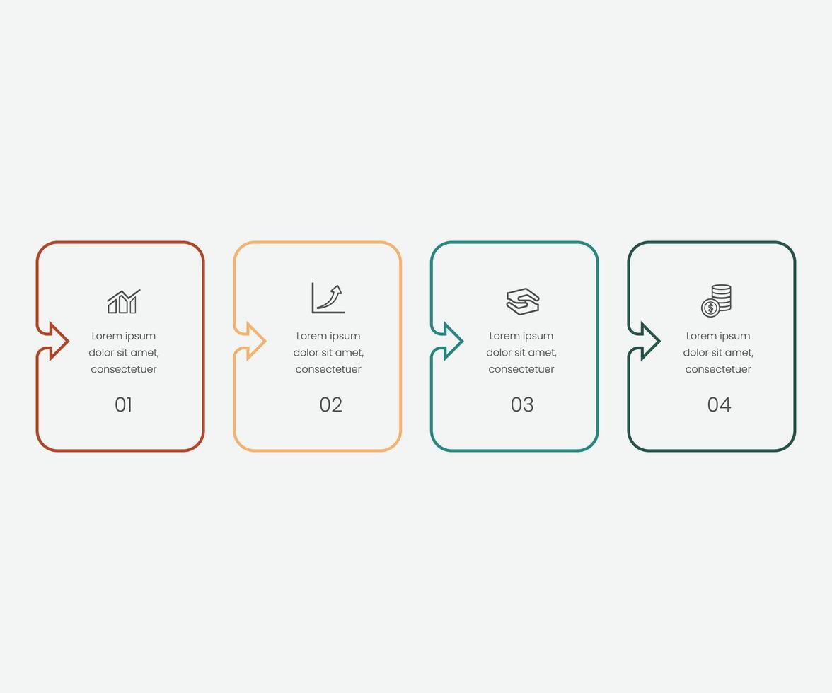 Business infographic thin line process with square template design with icons and 4 options or steps. Free illustration vector