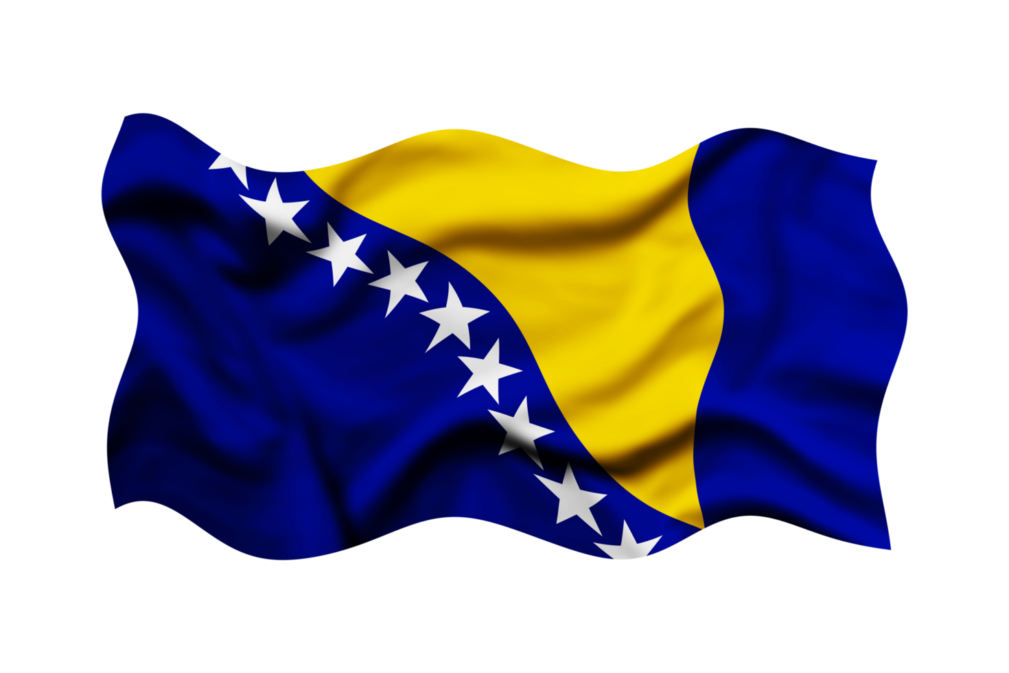 Waving the flag of Bosnia and Herzegovina on a transparent background. 3d rendering png