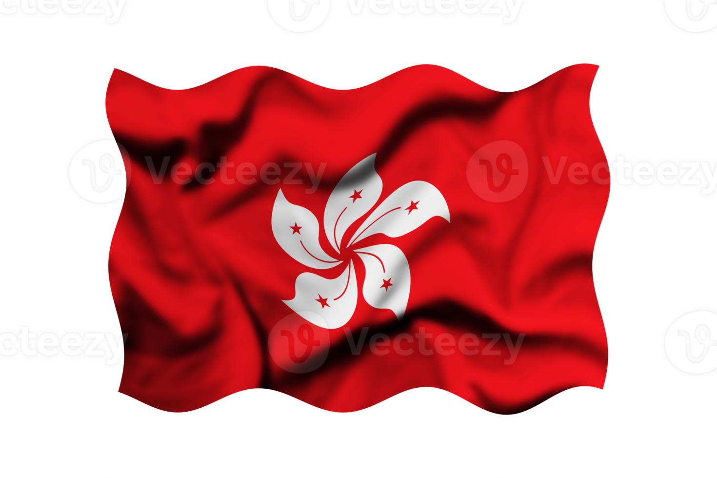 Waving the flag of Hong Kong on a transparent background. 3d rendering png