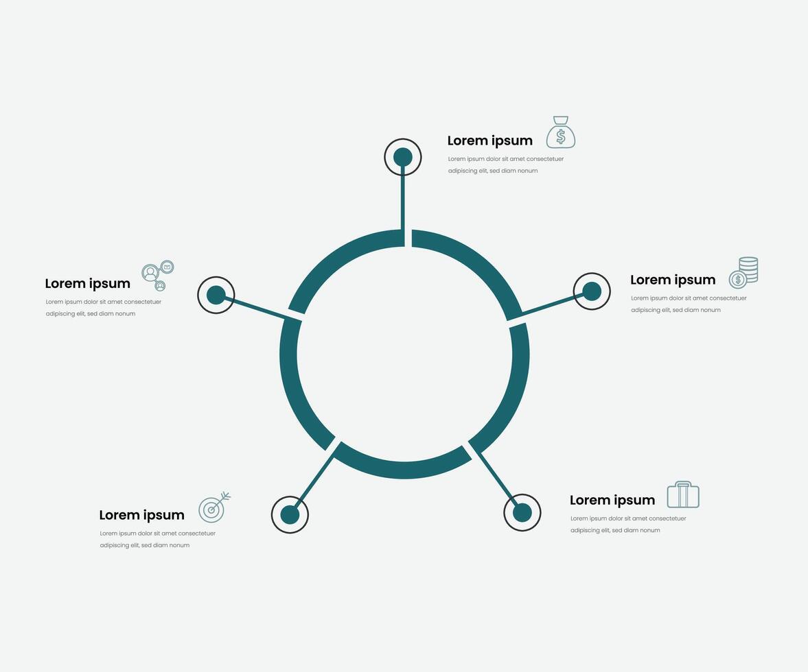 Thin line flat circle for infographic. Template for cycle diagram, graph, presentation and round chart. Business concept with 5 options, parts, steps or processes. free template vector