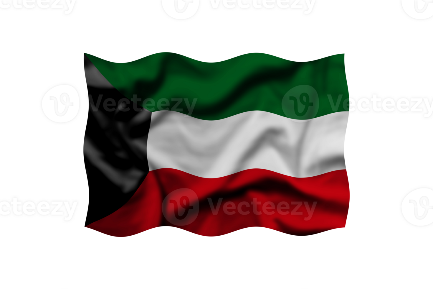 Waving the flag of Kuwait on a transparent background. 3d rendering png