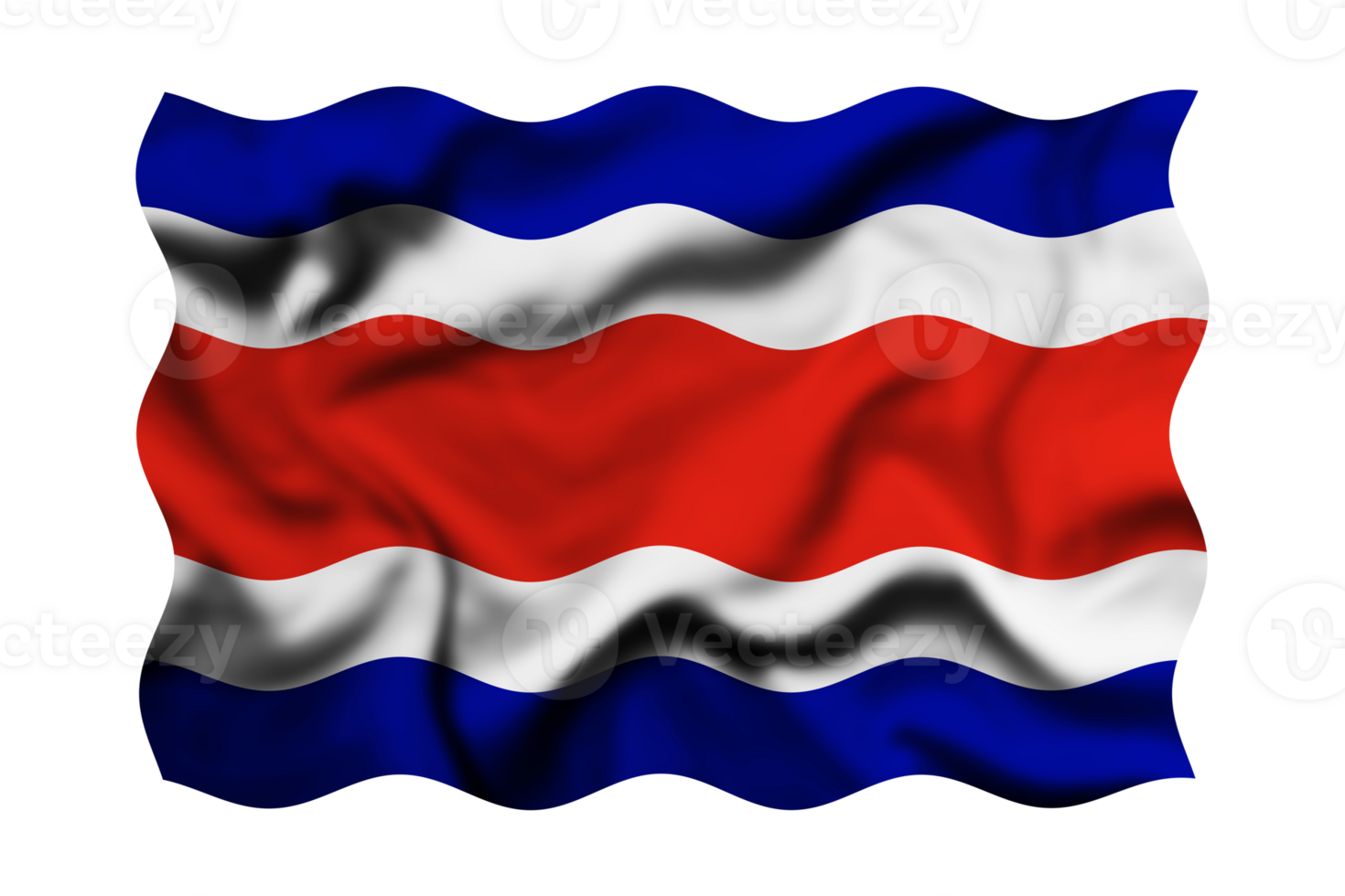 Waving the flag of the Republic of Costa Rica on a transparent background. 3d rendering png