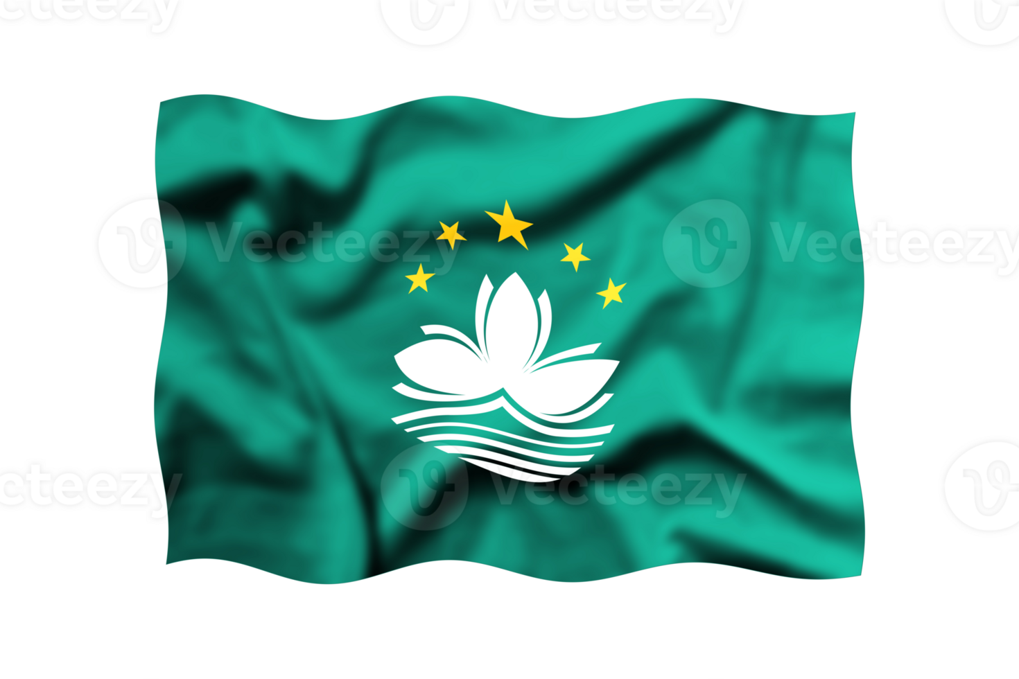 Waving the flag of Macau on a transparent background. 3d rendering png