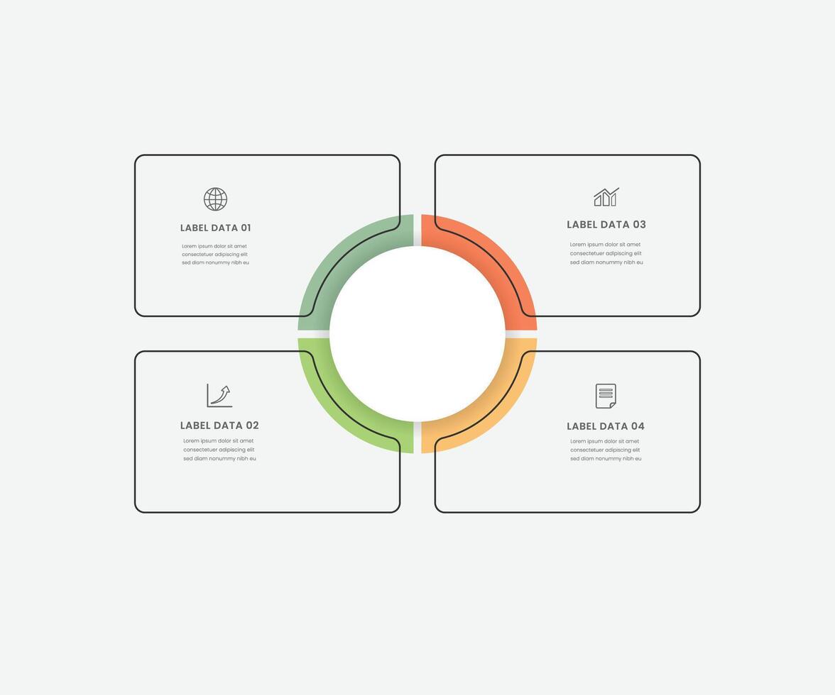 management business continual improvement infographic 4 point stage template with square and circle center matrix structure for slide presentation free design vector