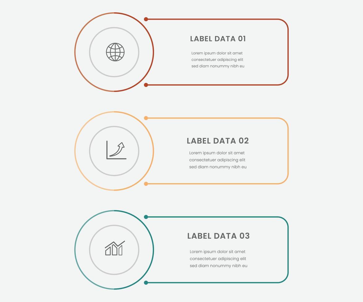 vertical timeline milestone infographic template banner with outline box and circle with arrow thin line with 3 point list information for slide presentation free vector