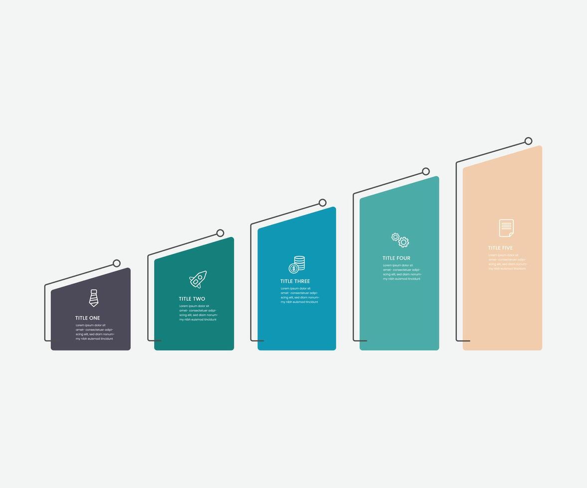Business infographic template process with simple geometry square, rectangle, circle, triangle, curves in flat design template with thin line icons and 5 options or steps free illustration vector