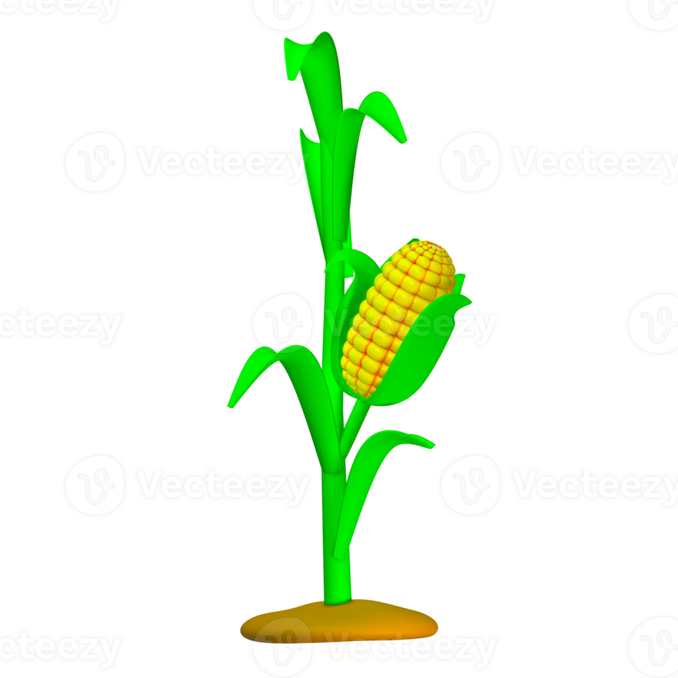 3d cute corn cartoon isolated render png