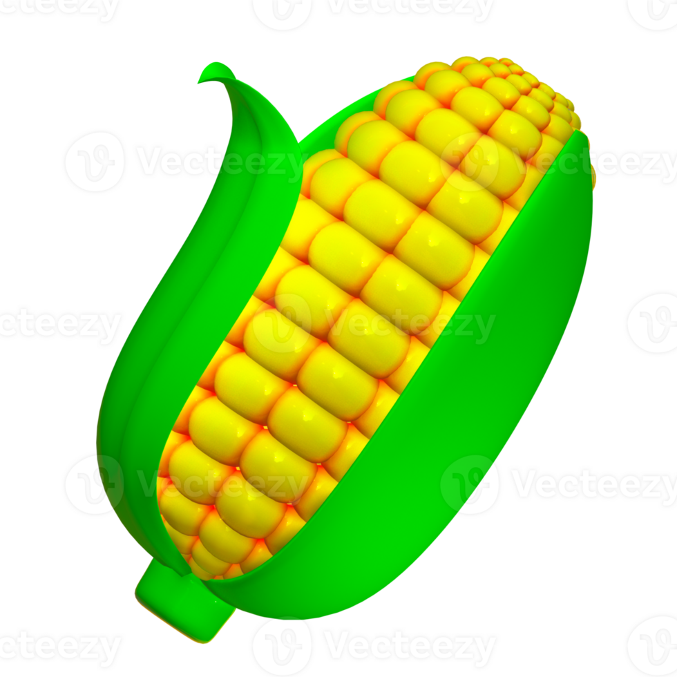 3d cute corn cartoon isolated render png