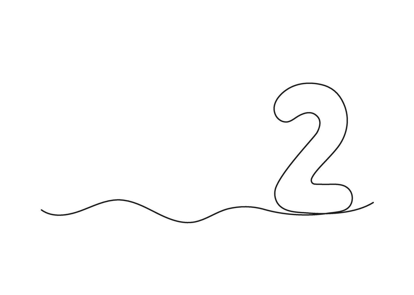 Number two, continuous one line drawing. Black hand drawn single minimalist line isolated number. line figure background vector