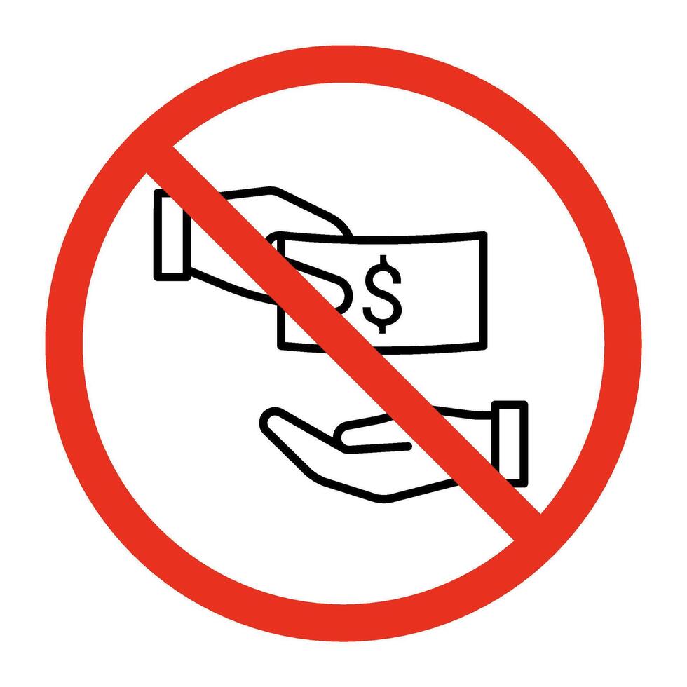 Bribery money prohibition, line icon. Hand holding dollar. Financial fraud and corruption stop sign. illustration vector