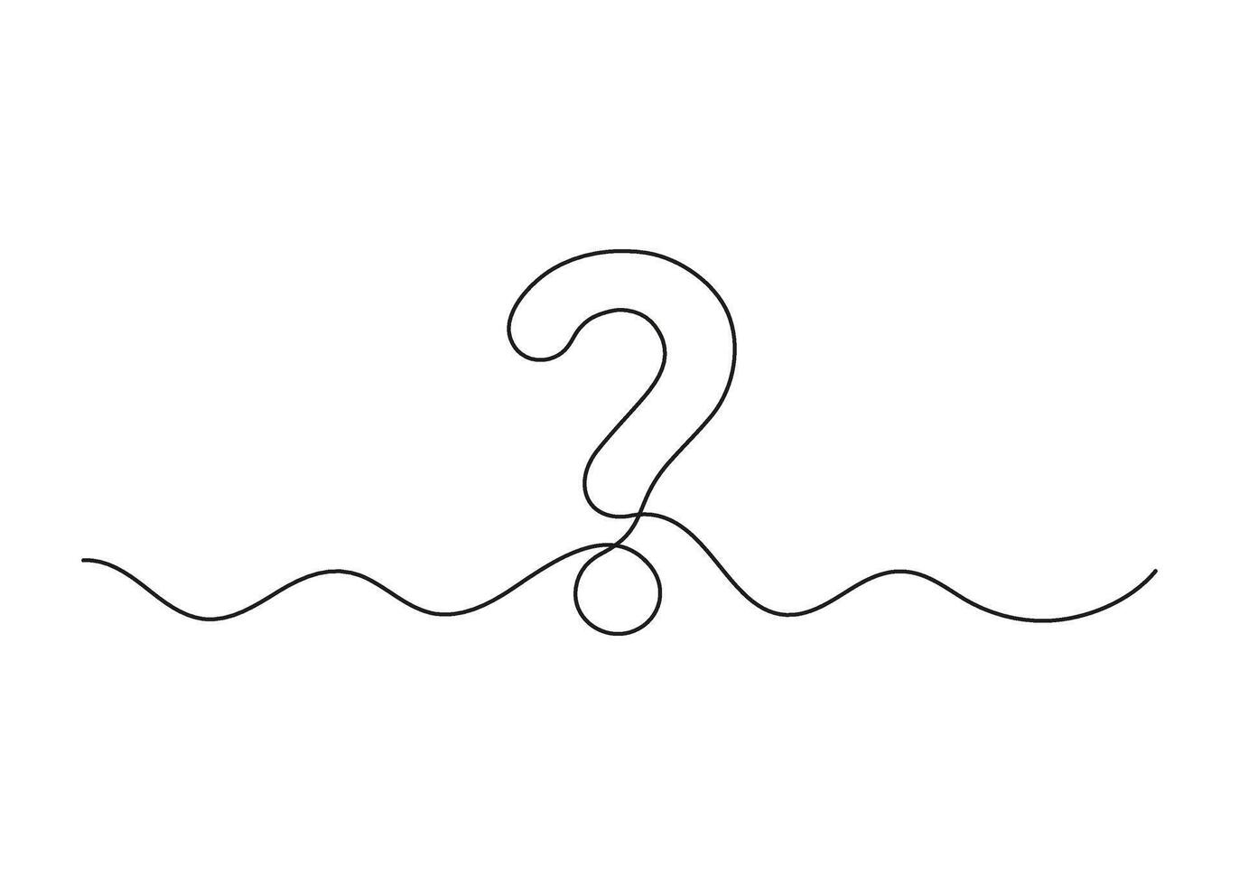 Question mark, one line continuous drawing. Simple minimalism design style, linear background with question sign. Help, ask, support, FAQ. outline illustration vector