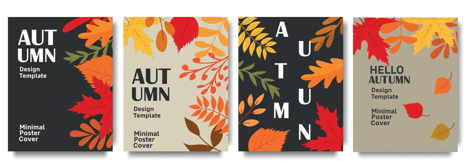 Autumn season design poster template. Vibrant Leaves and Foliage on Modern Background. Autumn background, cover, sale banner, flyer design. Template for advertising, web, social media. vector