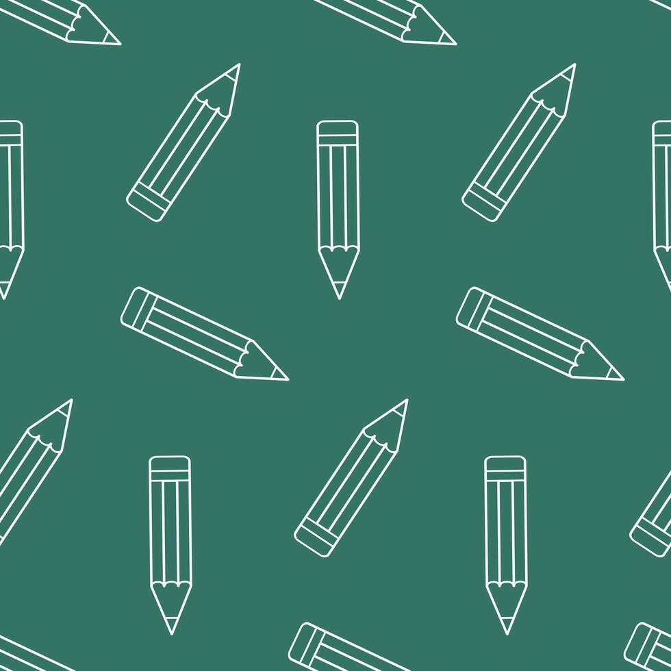 Seamless pattern of hand drawn school doodle pencils on isolated chalkboard background. Education design for back to school prints, scrapbooking, textile, home and nursery decor, paper crafts. vector