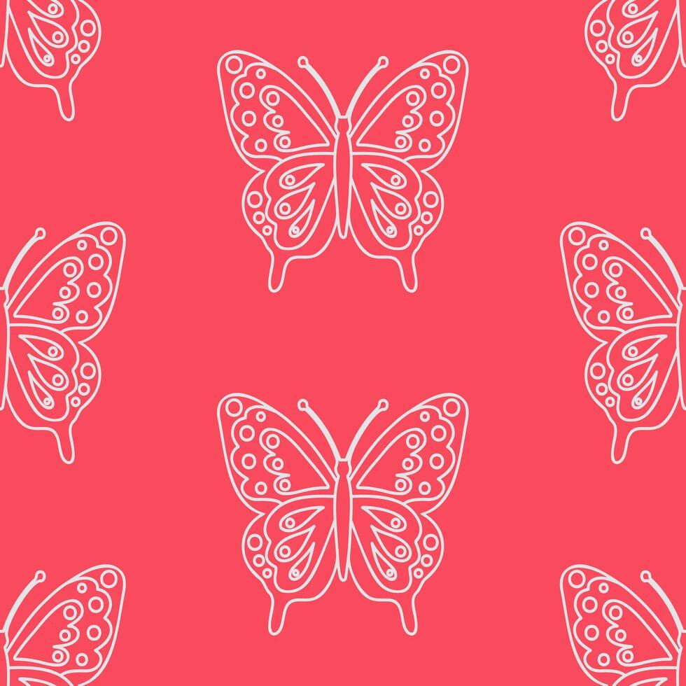 Seamless pattern of doodle butterflies on isolated background. Design for festive occasions, greeting card for Mothers day, Easter, spring and summertime, home and nursery decor, textile, paper craft. vector