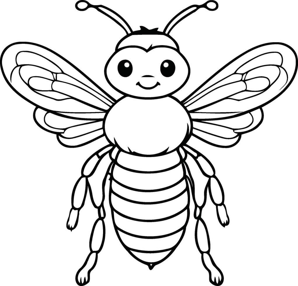 Bee coloring page line art vector