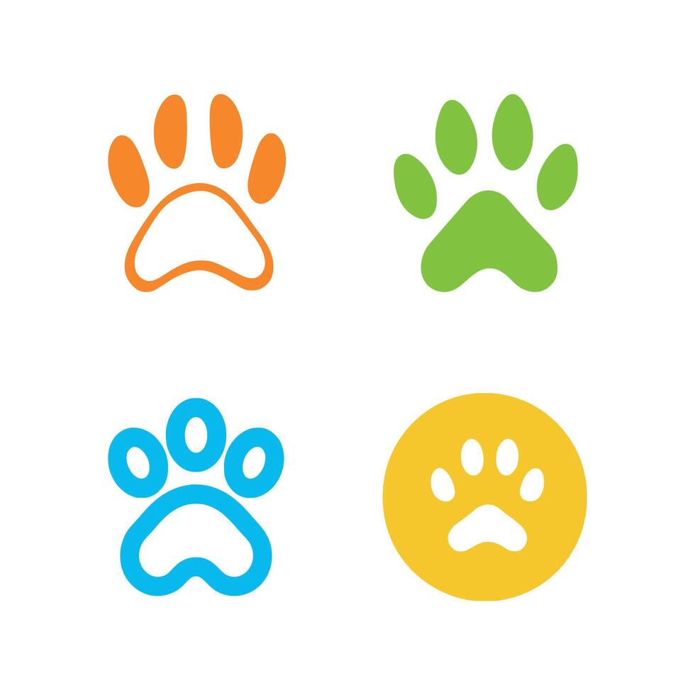 Animal paw print icon set on white background. illustration in trendy flat style vector