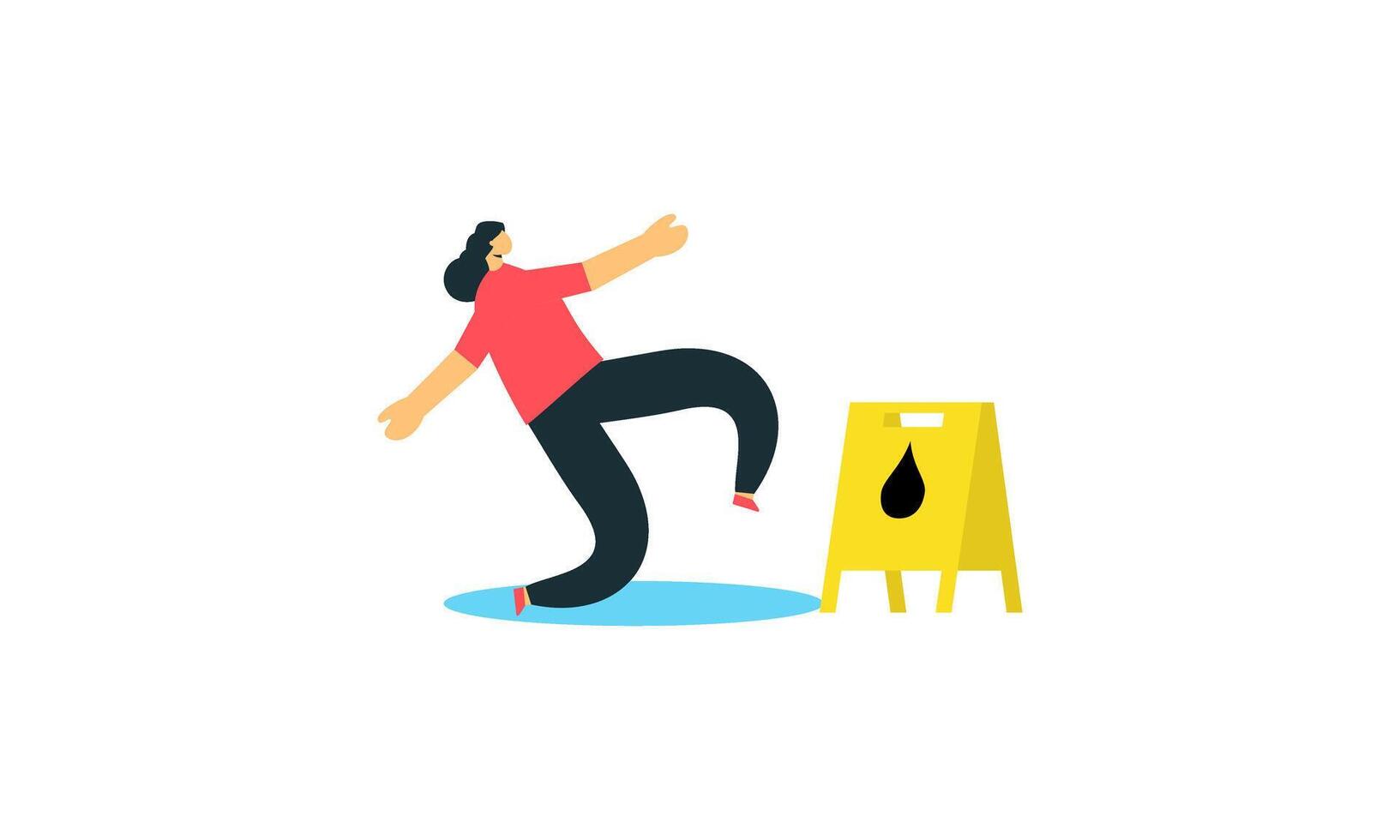 Falling people illustration. Adult man woman character fall on slippery surface. Dangerous action, h vector