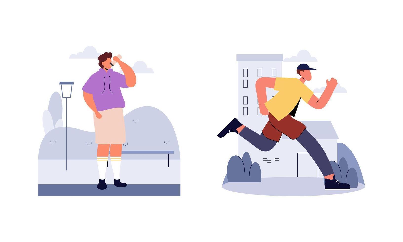 People jogging illustration. Active healthy joggers. Men, women runners running, training outdoors vector