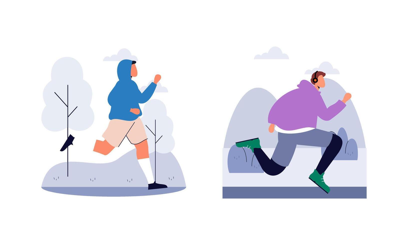 People jogging illustration. Active healthy joggers. Men, women runners running, training outdoors vector