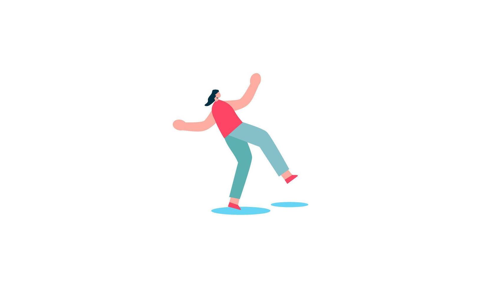 Falling people illustration. Adult man woman character fall on slippery surface. Dangerous action, h vector