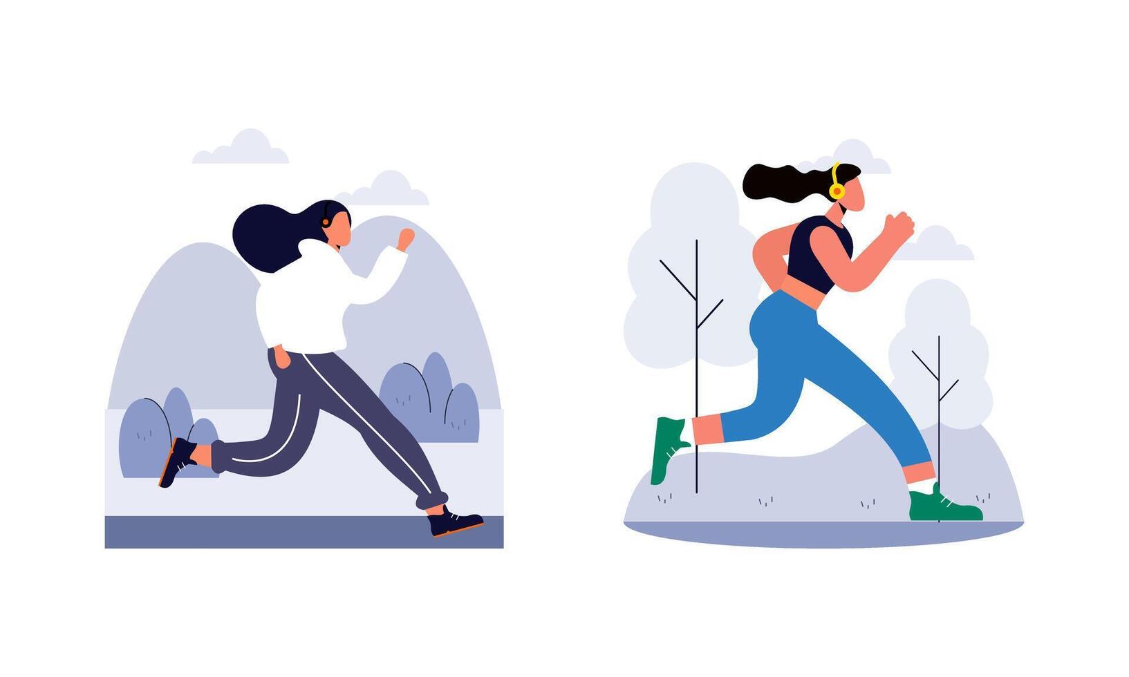 People jogging illustration. Active healthy joggers. Men, women runners running, training outdoors vector