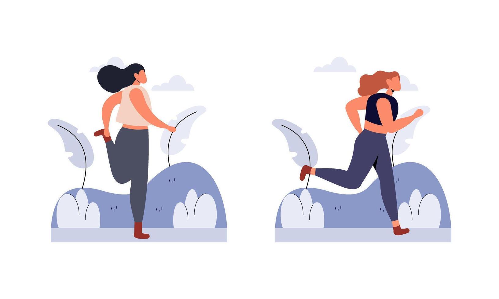 People jogging illustration. Active healthy joggers. Men, women runners running, training outdoors vector