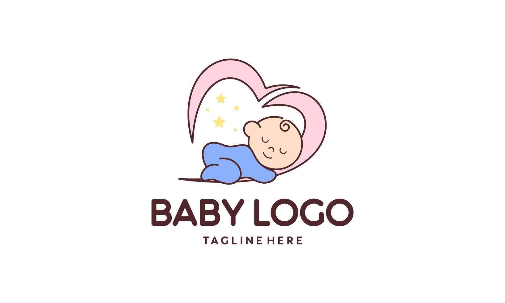 Baby mascot logo sleeping love mom comfortably vector