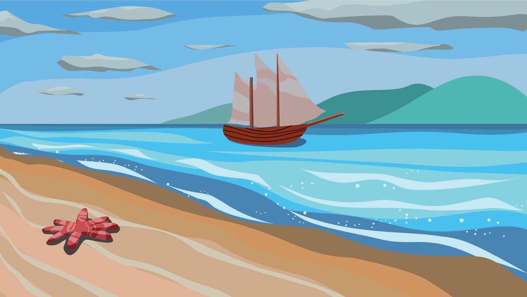 ship on the island vector