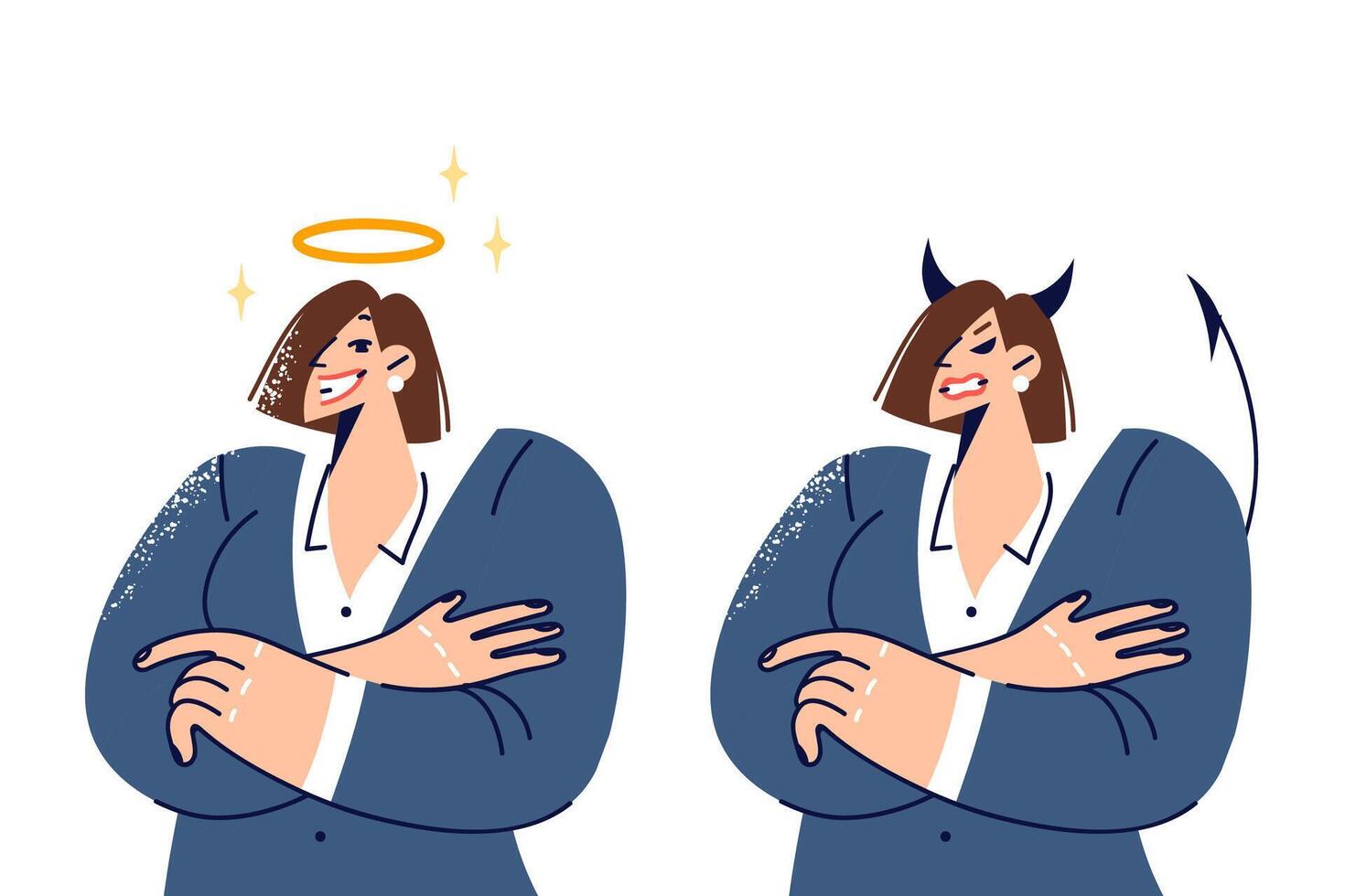 Emotional imbalance in business woman experiencing joy and anger towards surrounding world vector