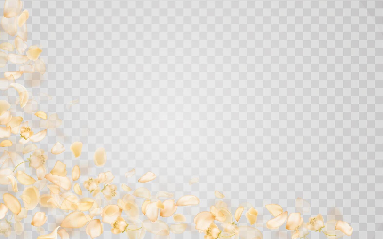 Flying yellow rose or sakura petals.Floral background. vector